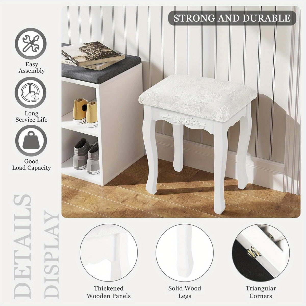 Sedia, Sgabello da Trucco Imbottito Morbido 37X30X50Cm per casa – vista dettagliata 5