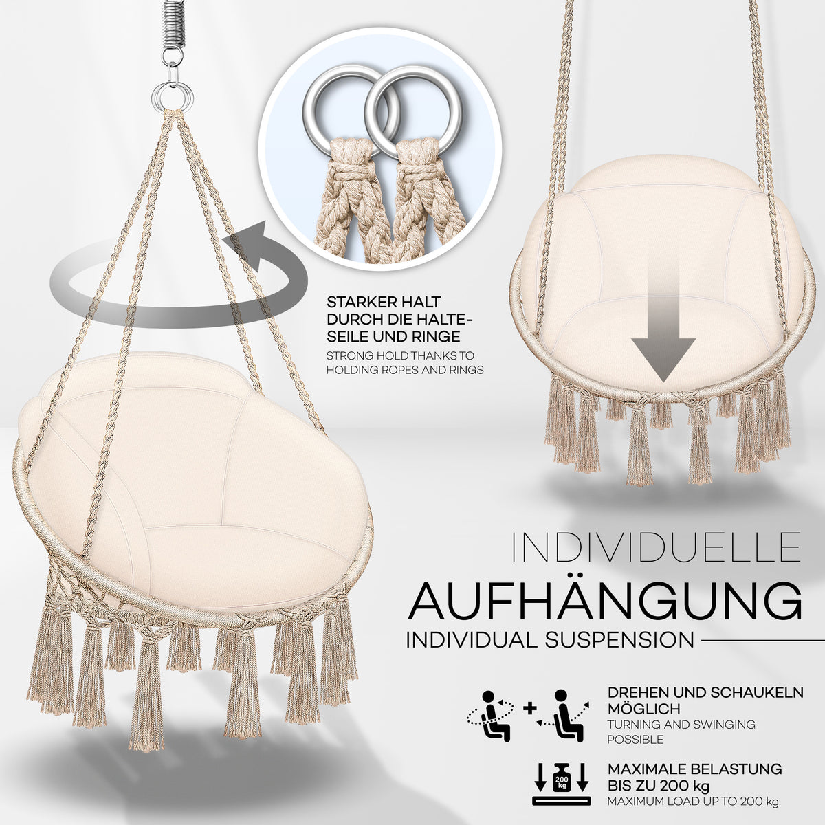 Sedia sospesa, Beige con grande cuscino per balcone – vista dettagliata 44