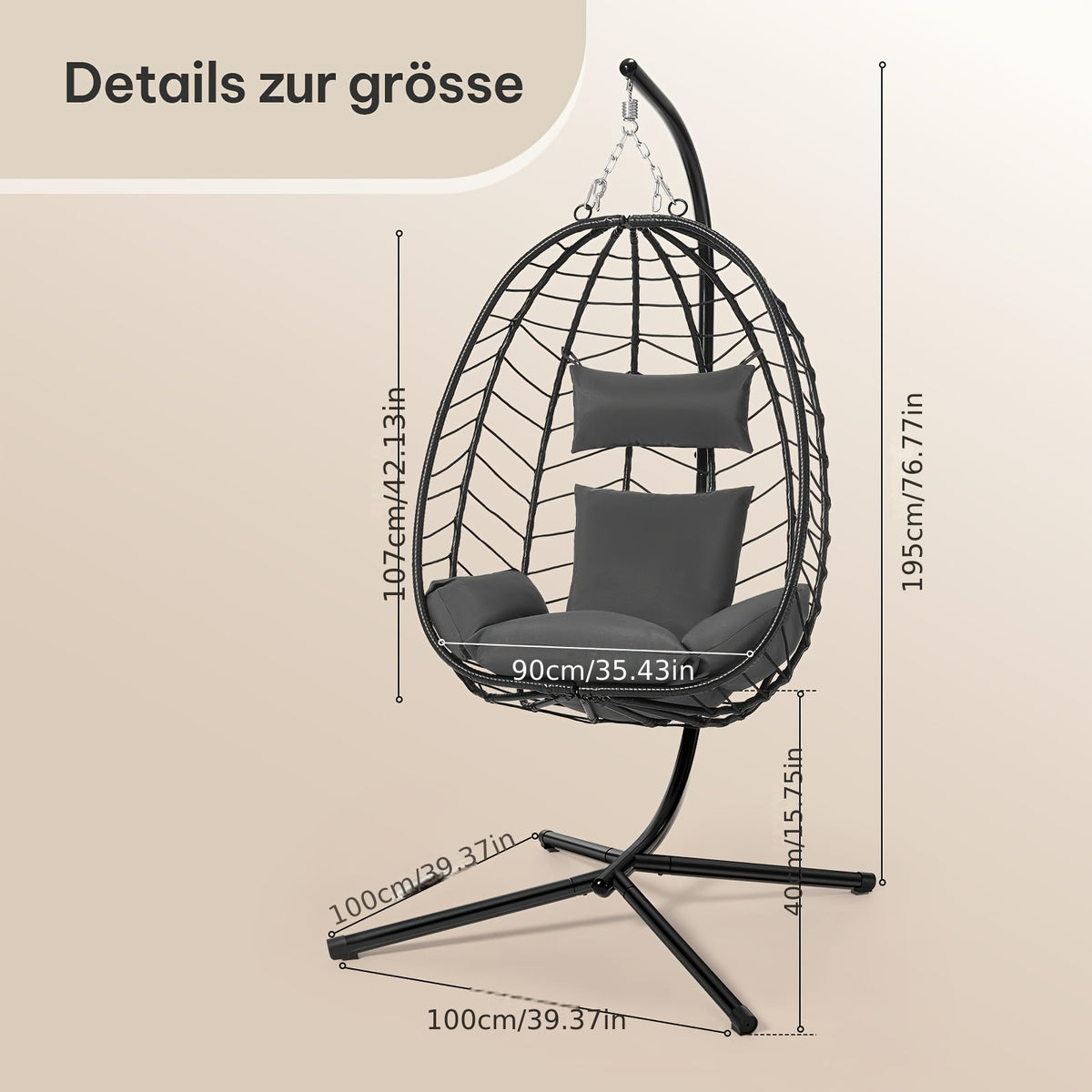 Sedia sospesa, metallo per giardino e balcone – vista dettagliata 2