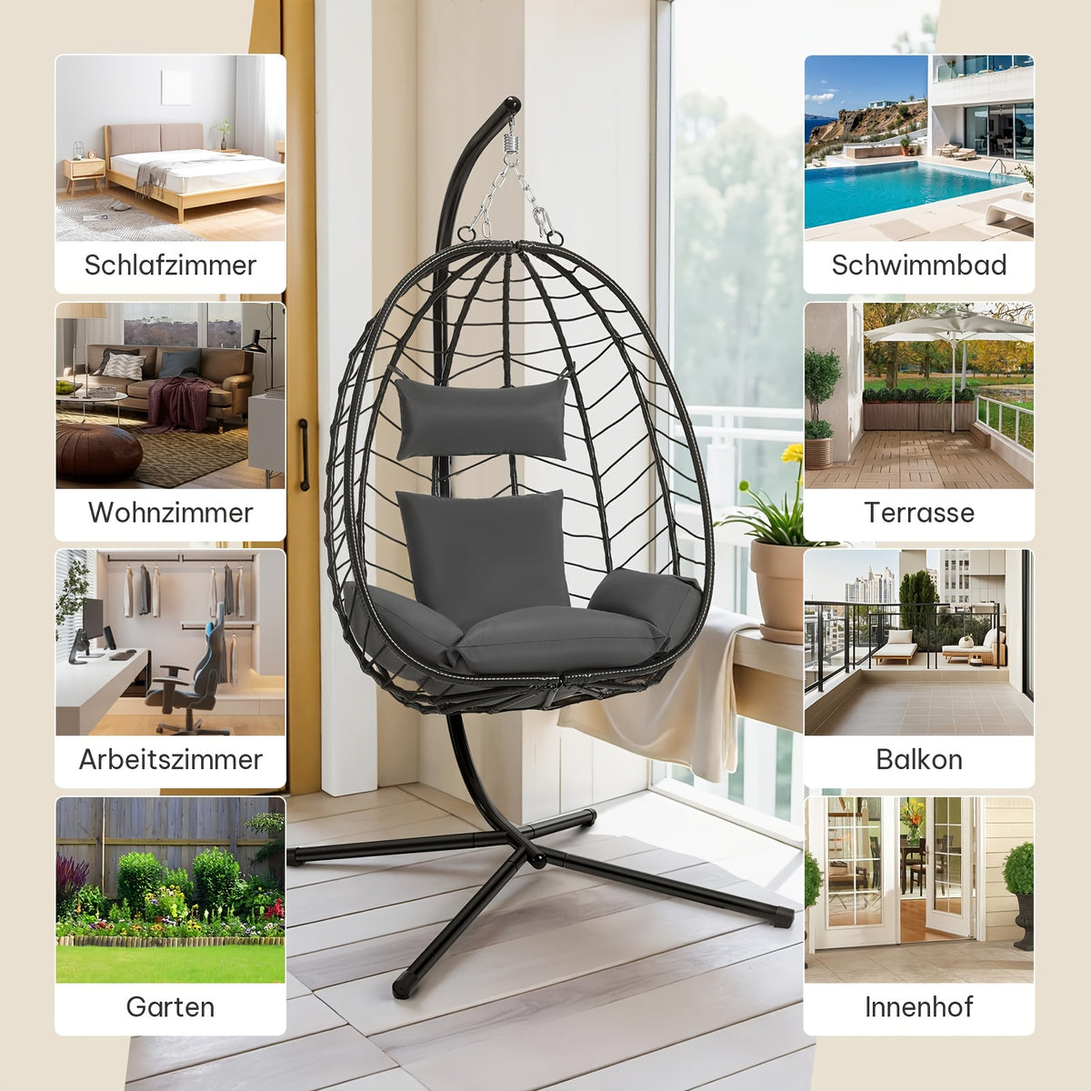 Sedia sospesa, metallo per giardino e balcone – vista dettagliata 3