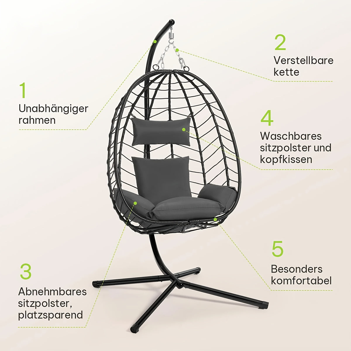 Sedia sospesa, metallo per giardino e balcone – vista dettagliata 4
