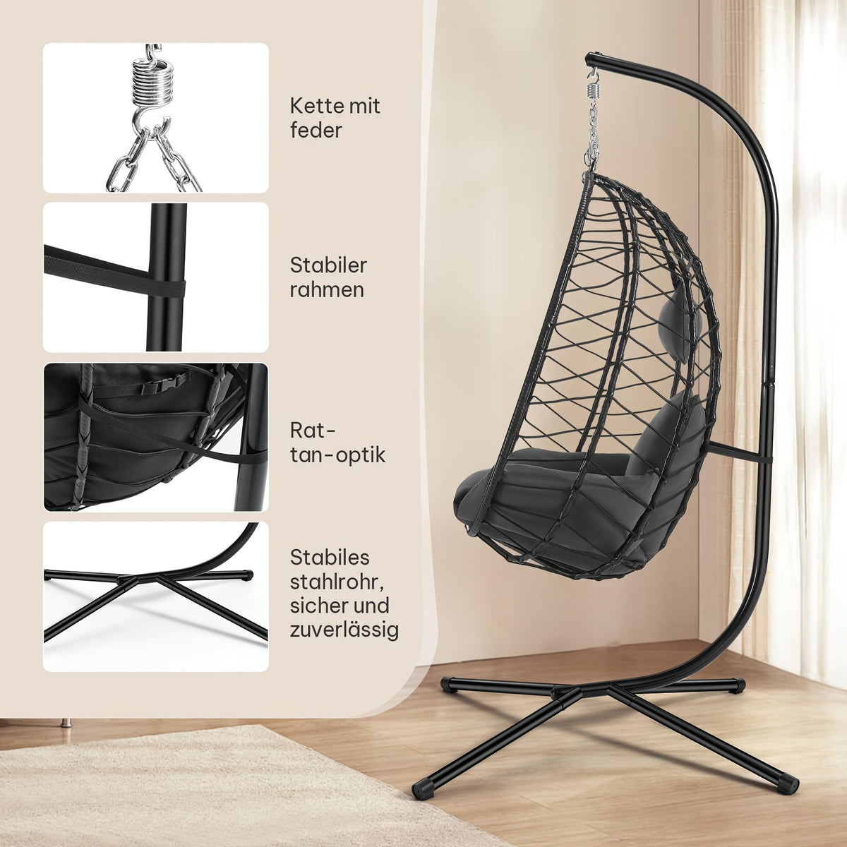Sedia sospesa, metallo per giardino e balcone – vista dettagliata 8
