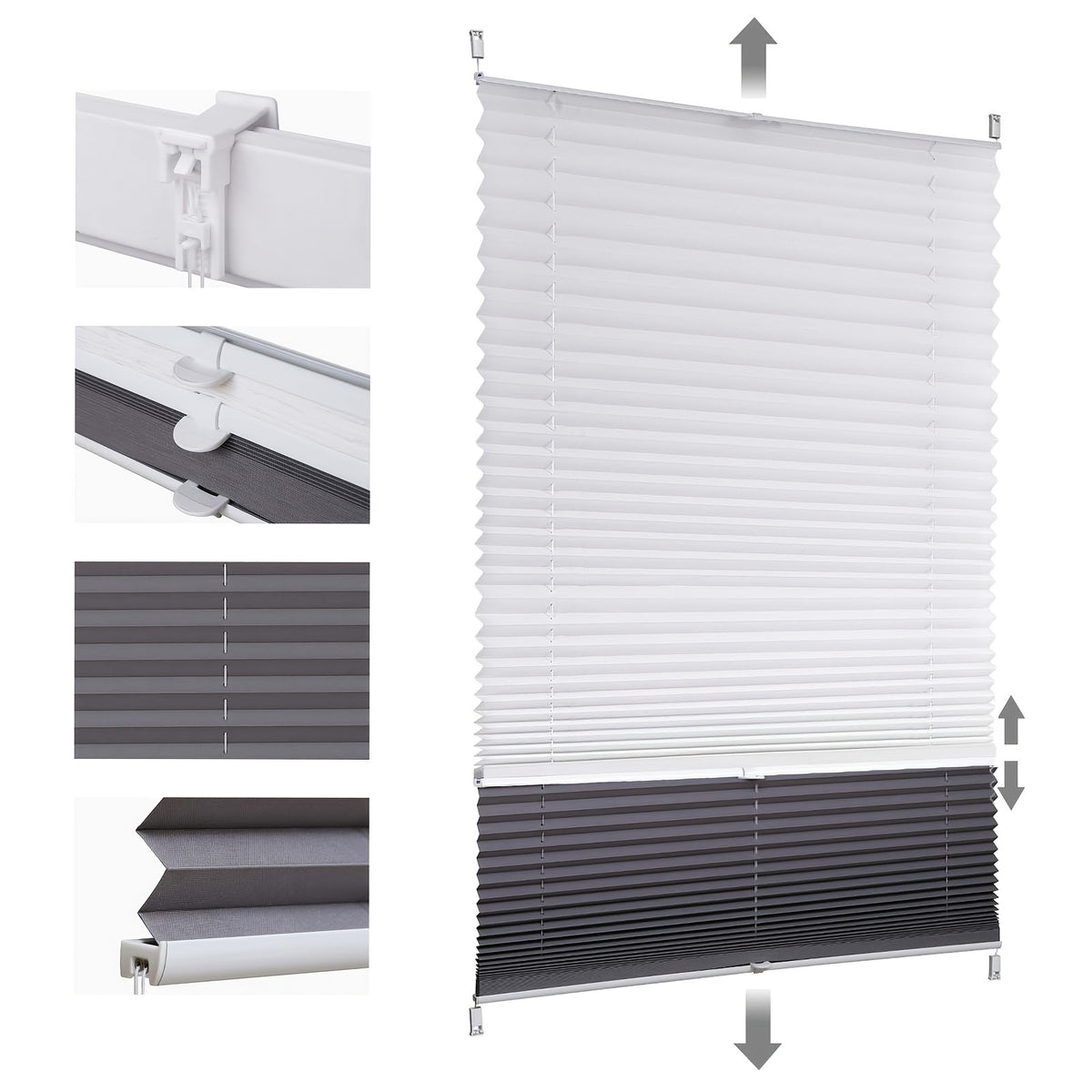 Sekey Tende a pieghe, Bianco semitrasparente + grigio scuro completamente oscurante per giorno e notte – vista principale