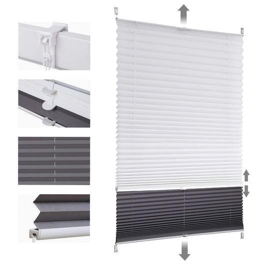 Sekey Tende a pieghe, Bianco semitrasparente + grigio scuro completamente oscurante per giorno e notte – vista principale