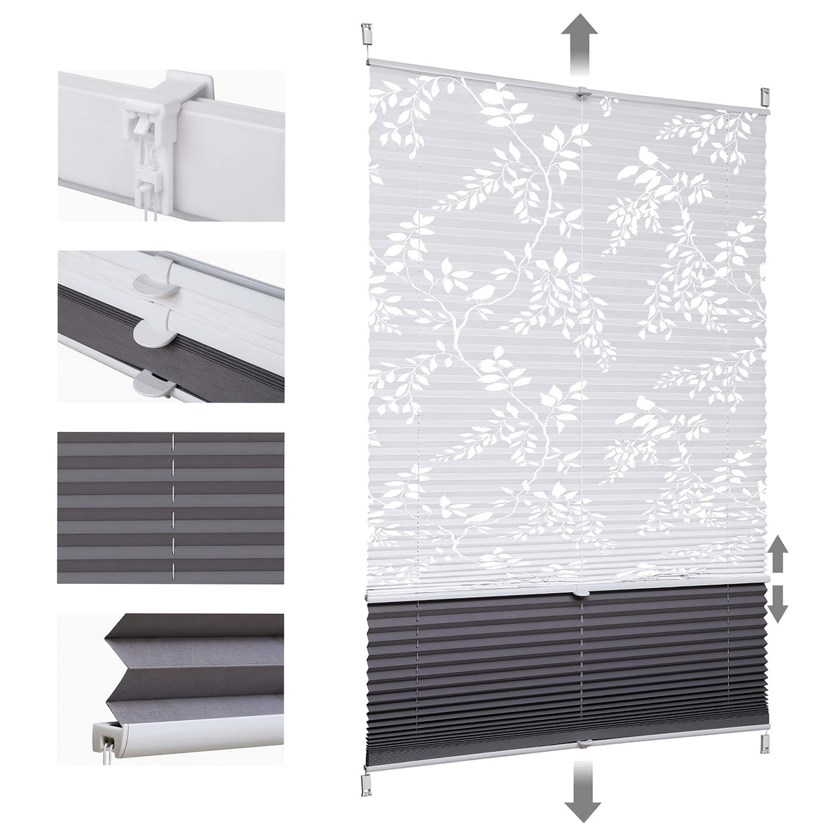 Sekey Tende a pieghe, Bianco semitrasparente + grigio scuro completamente oscurante per giorno e notte – vista dettagliata 48