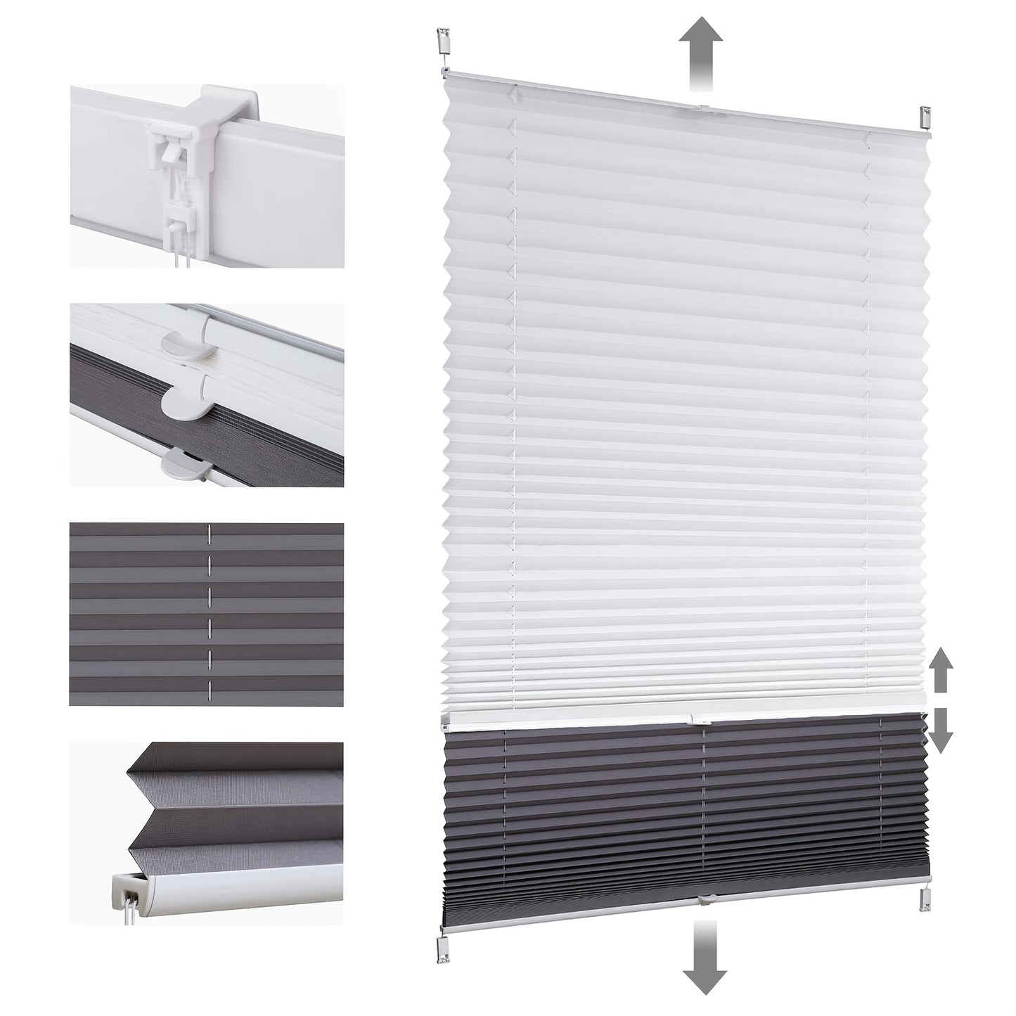 Sekey Tende a pieghe, Bianco semitrasparente + grigio scuro completamente oscurante per giorno e notte – vista dettagliata 75