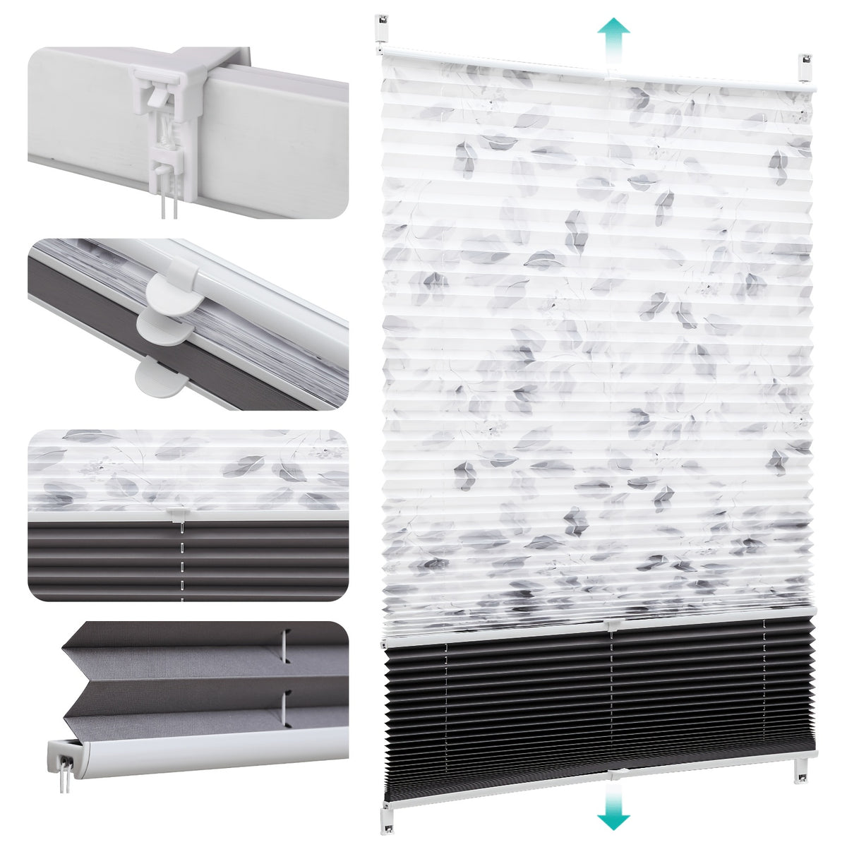 Sekey Tende a pieghe, Bianco semitrasparente + grigio scuro completamente oscurante per giorno e notte – vista dettagliata 95
