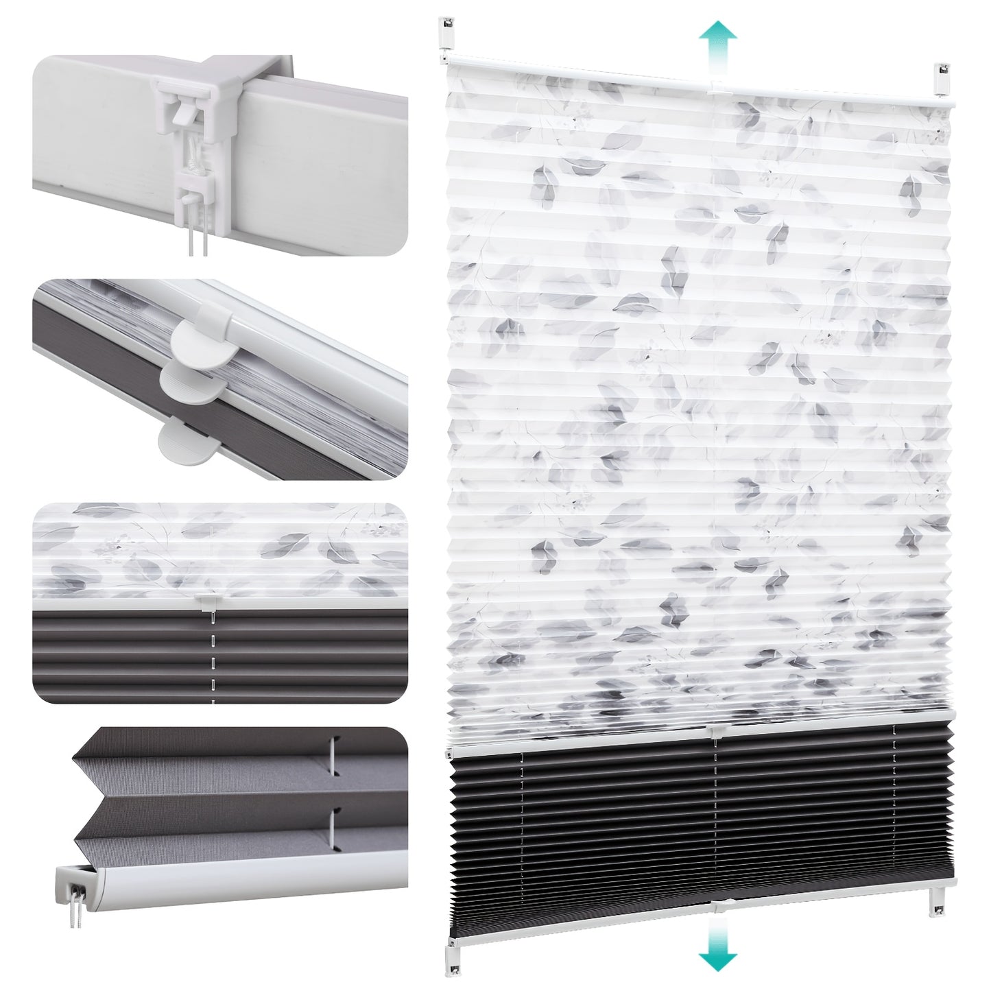 Sekey Tende a pieghe, Bianco semitrasparente + grigio scuro completamente oscurante per giorno e notte – vista dettagliata 96