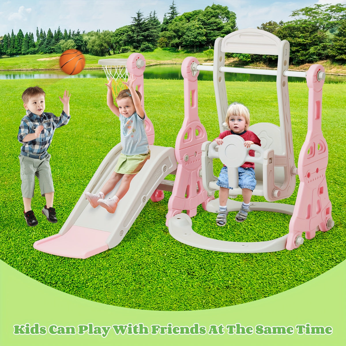Set altalena e set di gioco, colore rosa per giardino e terrazza – vista dettagliata 8