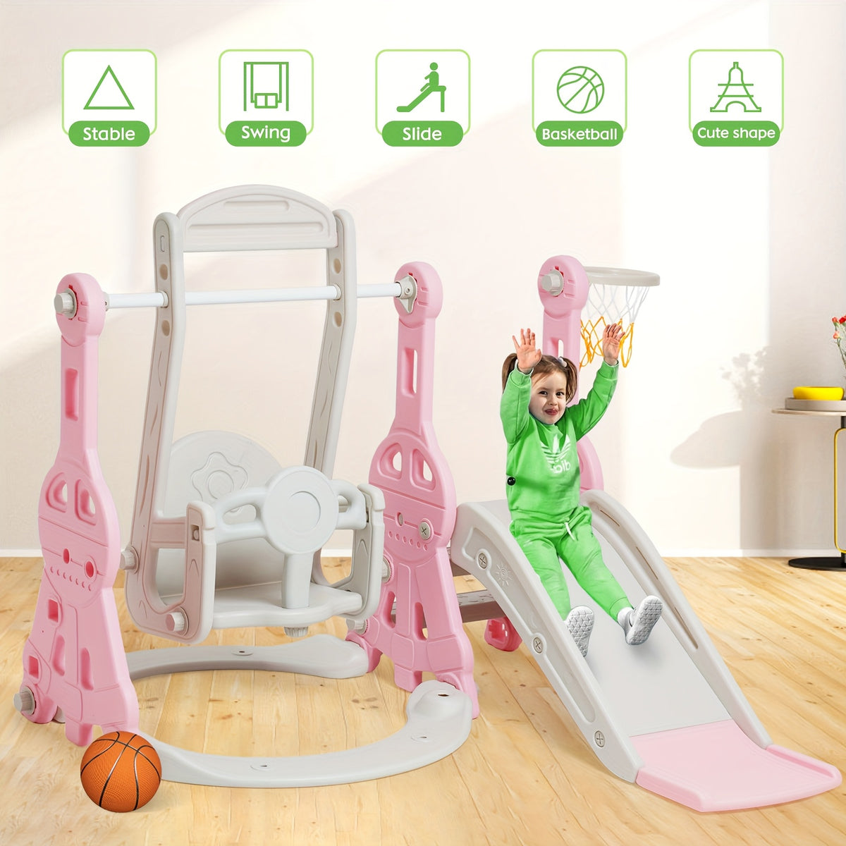 Set altalena e set di gioco, colore rosa per giardino e terrazza – vista dettagliata 10