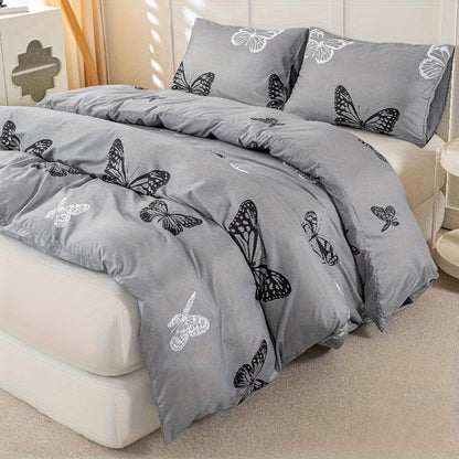 Set copripiumino, Fondo Grigio Farfalla Bianca e Nera per letto e camera da letto – vista dettagliata 5