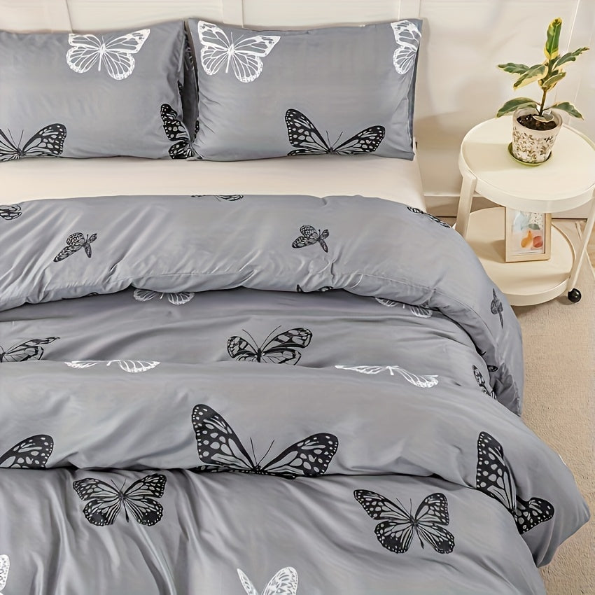 Set copripiumino, Fondo Grigio Farfalla Bianca e Nera per letto e camera da letto – vista dettagliata 9