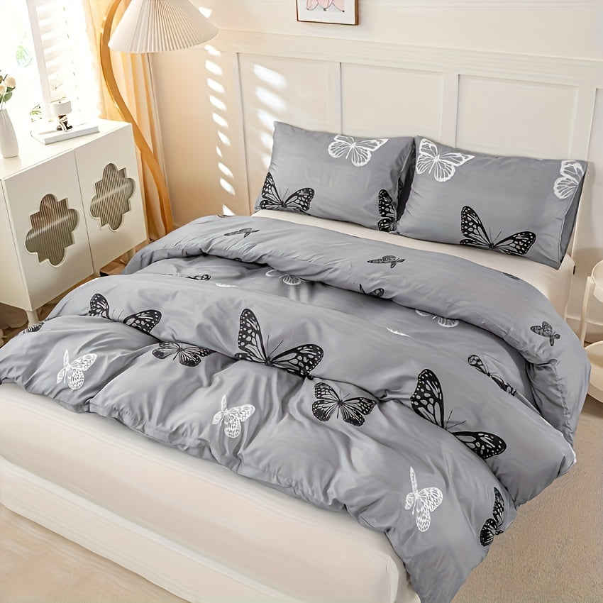 Set copripiumino, Fondo Grigio Farfalla Bianca e Nera per letto e camera da letto – vista dettagliata 10