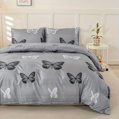 Set copripiumino, Fondo Grigio Farfalla Bianca e Nera per letto e camera da letto – vista dettagliata 11