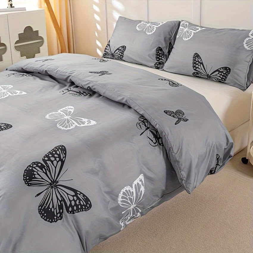 Set copripiumino, Fondo Grigio Farfalla Bianca e Nera per letto e camera da letto – vista dettagliata 12
