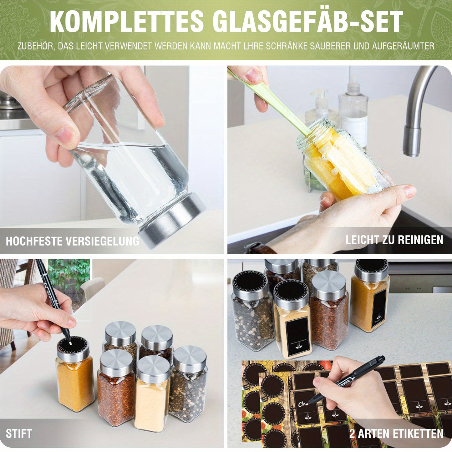 Set di barattoli per spezie, Acciaio Antiruggine per zona pranzo e cucina – vista principale
