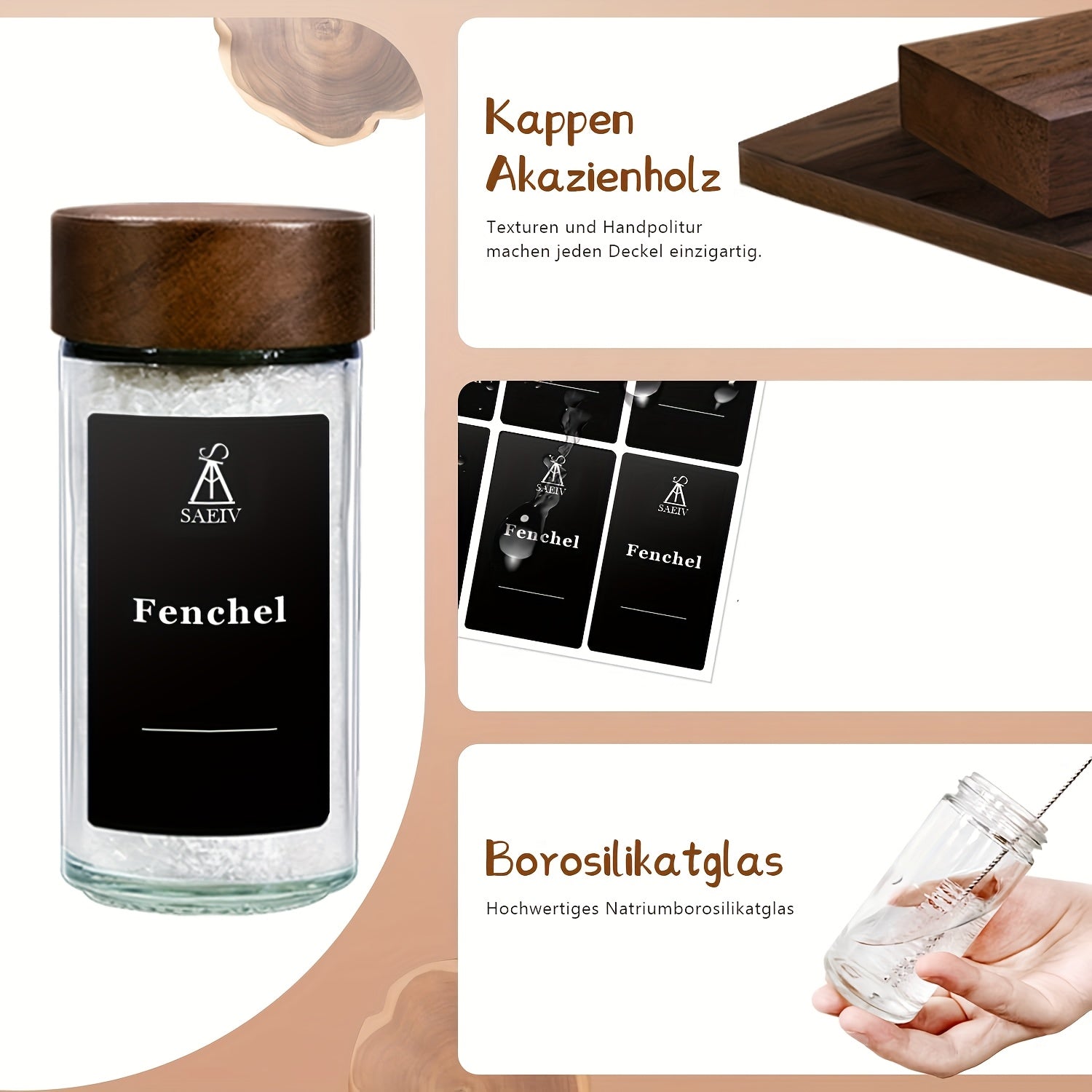 Set di barattoli per spezie, legno per zona pranzo – vista dettagliata 4