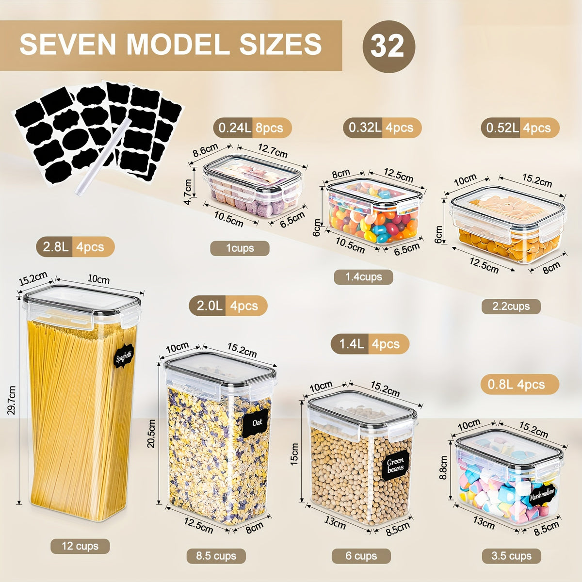 Set di barattoli per spezie, Set Organizer da Cucina Premium 32 pezzi per cucina e zona pranzo – vista dettagliata 7