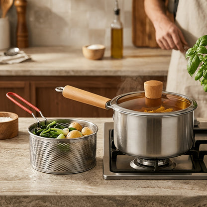 Set di pentole, Pentola + Cestello per Friggere + Coperchio per Noodles e Friggere – vista dettagliata 6