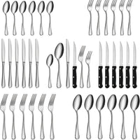 36p/set posate in acciaio inox con coltello da bistecca a tre punte