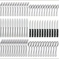 72p/set posate in acciaio inox con coltello da bistecca a tre punte