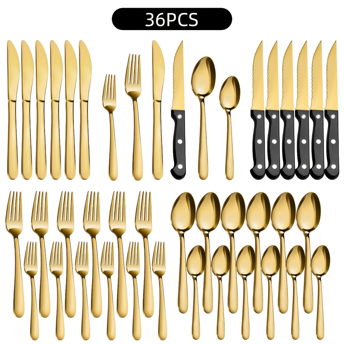 Set di stoviglie, 72 Pezzi, Dorato per cucina e zona pranzo – vista dettagliata 17