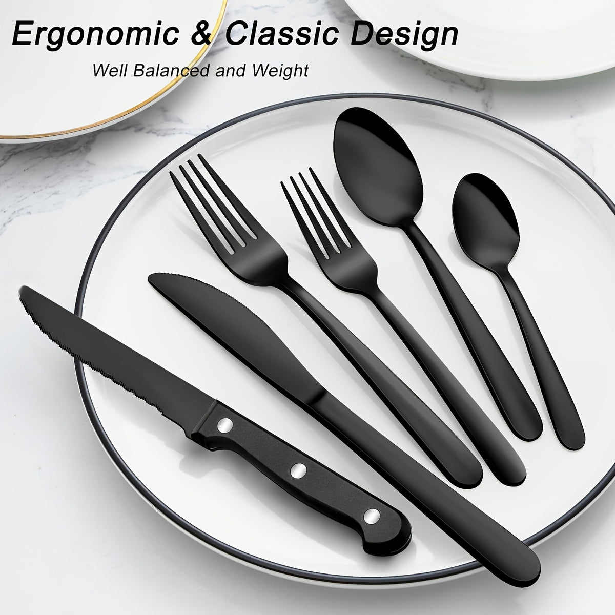 Set di stoviglie, Colore: nero, Quantità: 72 pezzi per cucina e zona pranzo – vista dettagliata 5