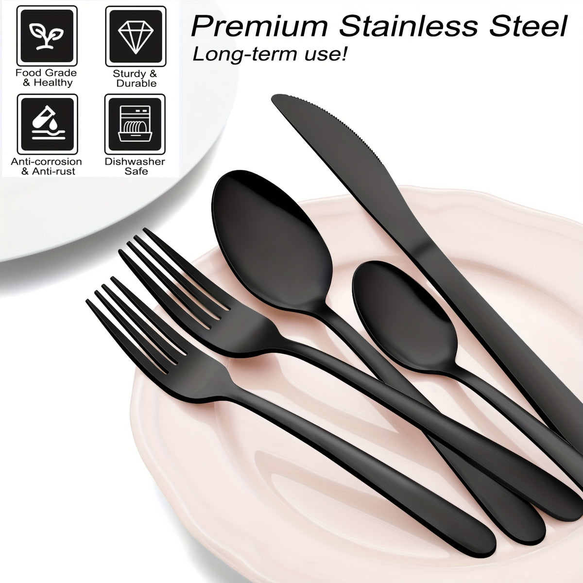 Set di stoviglie, Colore: nero, Quantità: 72 pezzi per cucina e zona pranzo – vista dettagliata 7