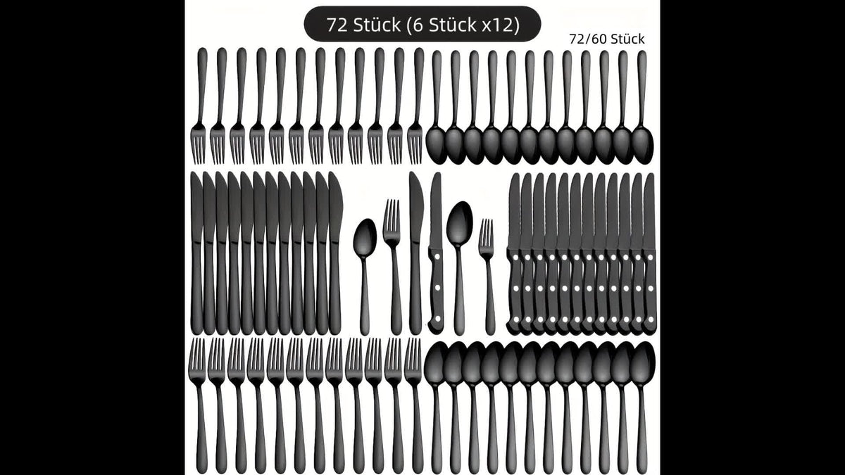 Set di stoviglie, Colore: nero, Quantità: 72 pezzi per cucina e zona pranzo – vista dettagliata 11