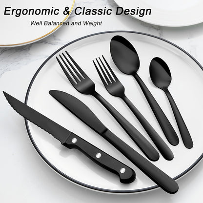 Set di stoviglie, Trentasei articoli in nero per cucina e zona pranzo – vista dettagliata 2