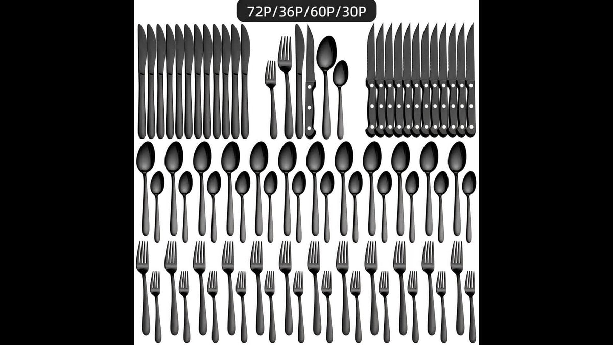 Set di stoviglie, Trentasei articoli in nero per cucina e zona pranzo – vista dettagliata 10
