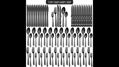 Set di stoviglie, Trentasei articoli in nero per cucina e zona pranzo – vista dettagliata 10