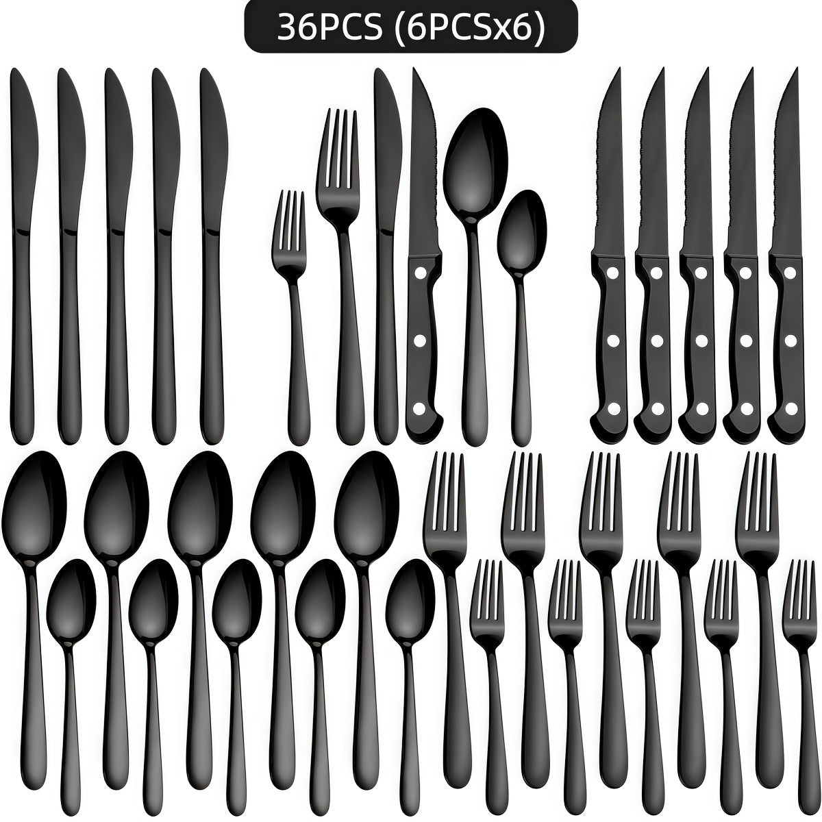 Set di stoviglie, Trentasei articoli in nero per cucina e zona pranzo – vista dettagliata 11