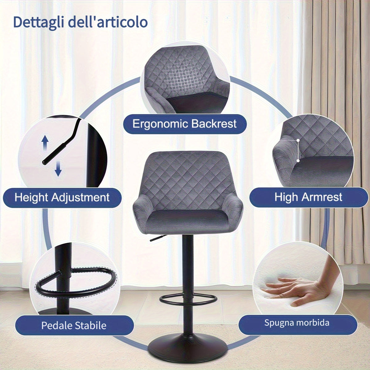 Sgabello da bar, Grigio Scuro per uso quotidiano – vista dettagliata 3