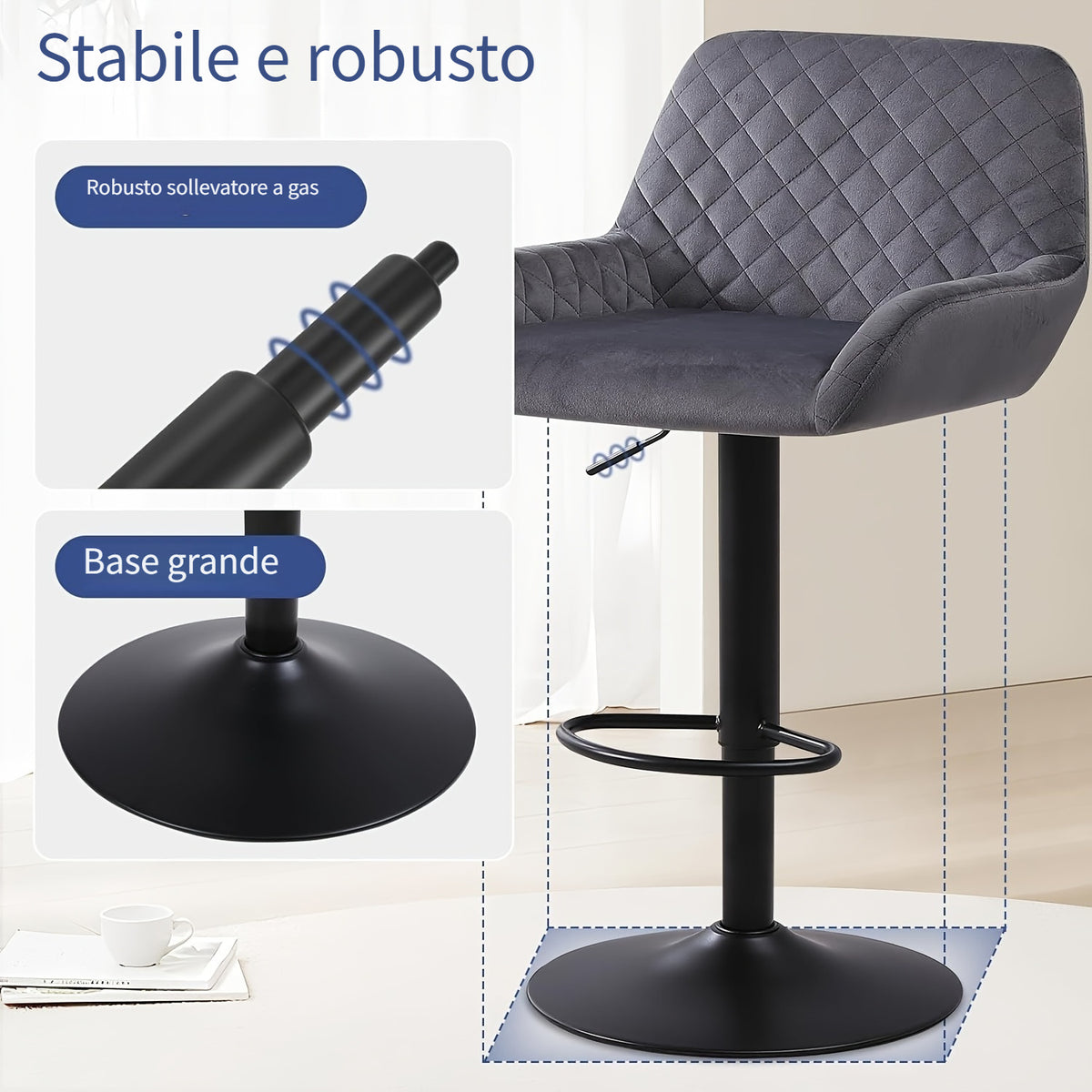 Sgabello da bar, Grigio Scuro per uso quotidiano – vista dettagliata 6