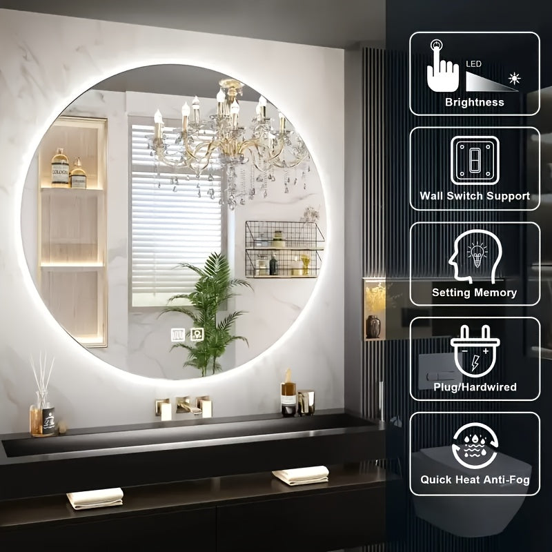 Specchio da bagno grande circolare retroilluminato, 50 CENTIMETRI * 50 CENTIMETRI per bagno e casa – vista principale