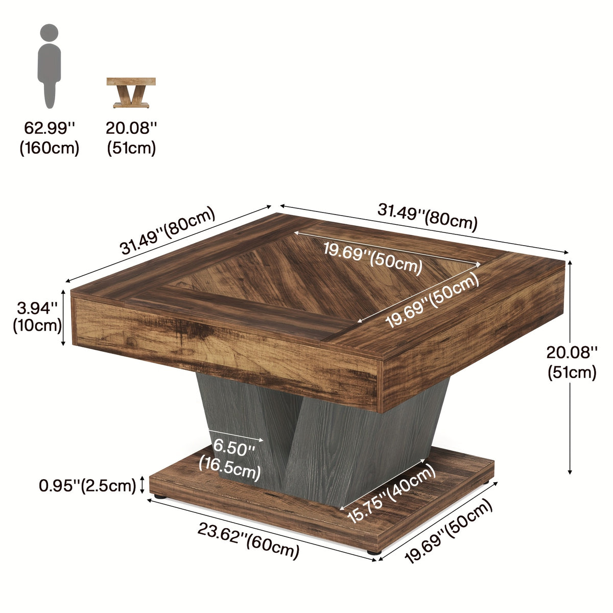 Tavolini da salotto, legno per casa e soggiorno - Tavolino centrale salvaspazio – vista dettagliata 5