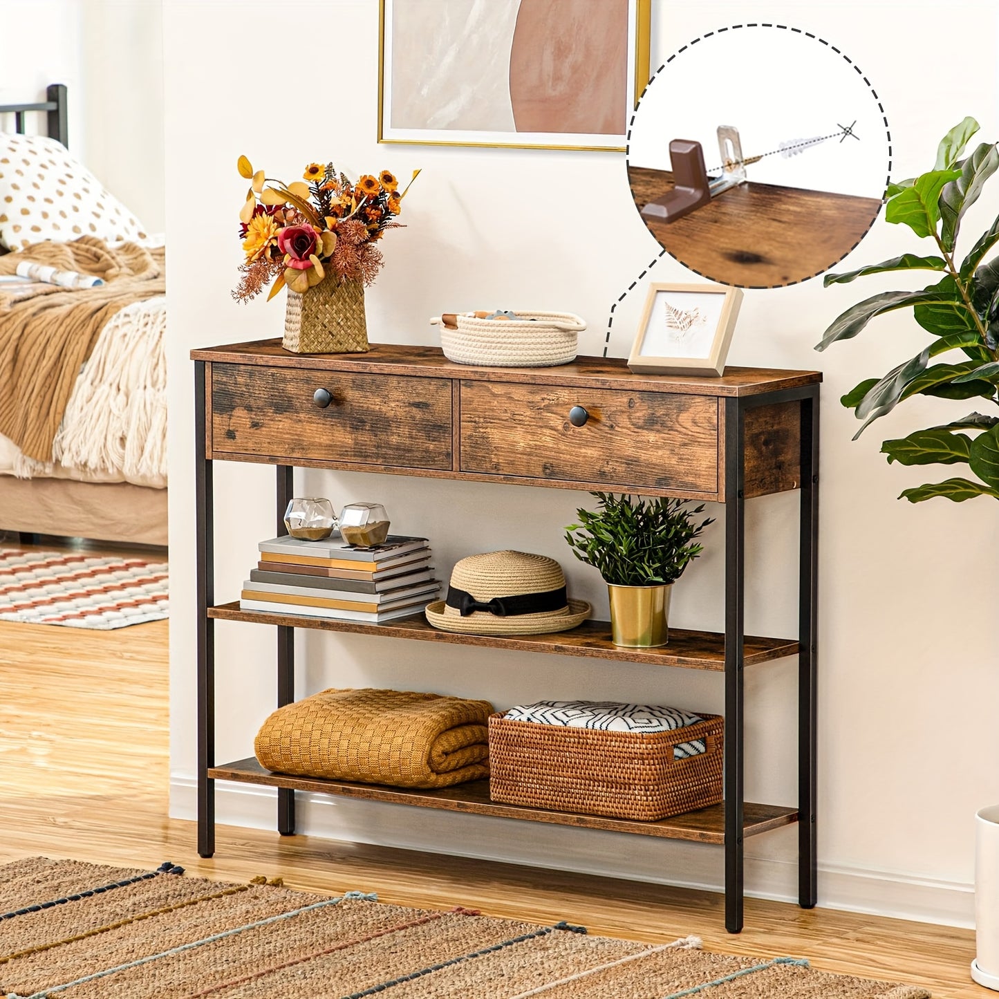 Tavolino da ingresso, struttura robusta in metallo per soggiorno – vista dettagliata 4
