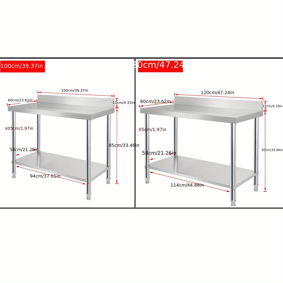 Tavolo da lavoro in acciaio inox, Dimensioni: 100*60*85 centimetri per cucina e zona pranzo – vista dettagliata 2