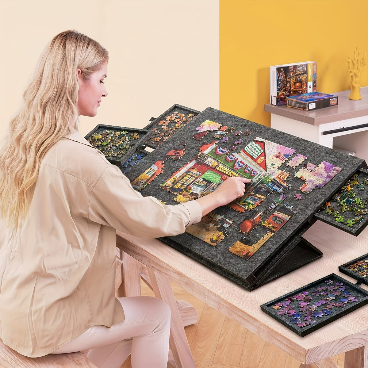 Tavolo per puzzle, 1pz. +6 Cassetti +2 Scatola di immagazzinaggio per progetti creativi e hobby – vista dettagliata 10