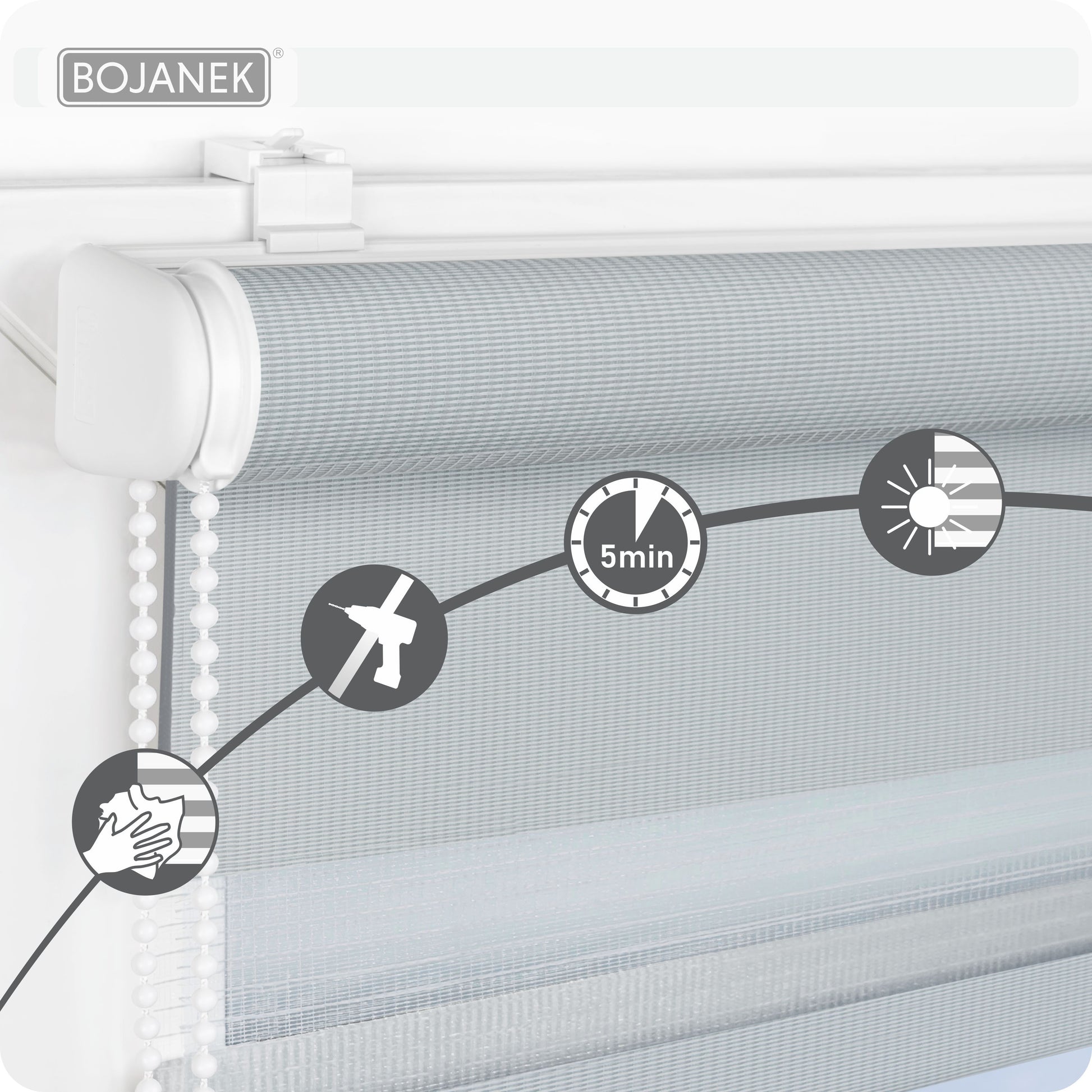 Tenda a rullo, Regolazione a Catena per finestre – vista dettagliata 4