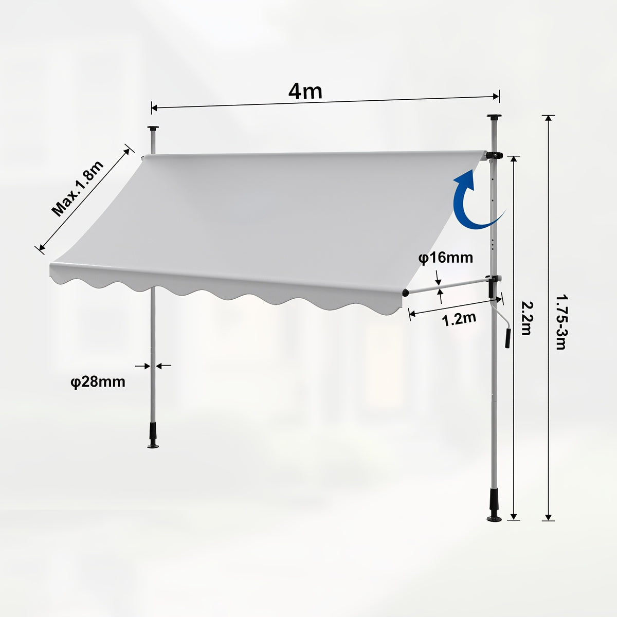 Tenda da sole, regolabile per giardino e balcone – vista dettagliata 5