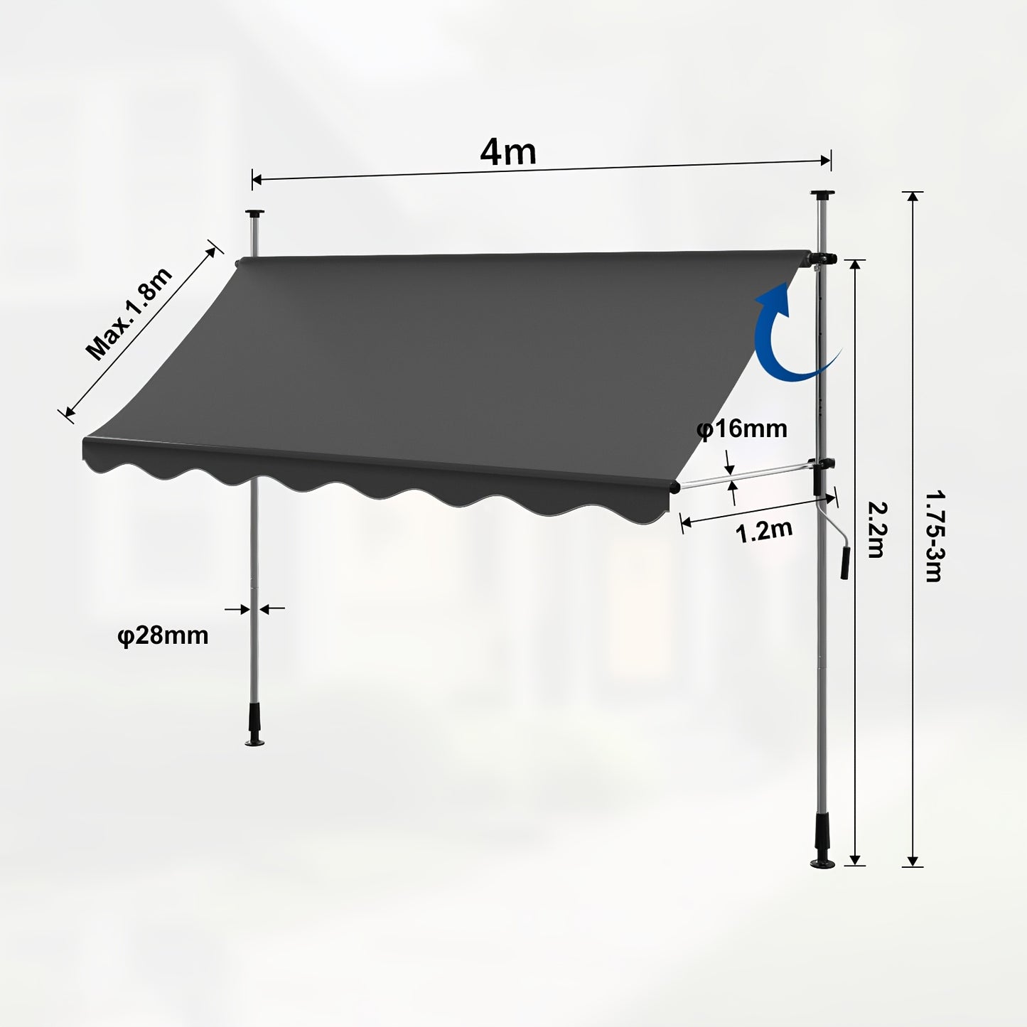 Tenda da sole, regolabile per giardino e balcone – vista dettagliata 7
