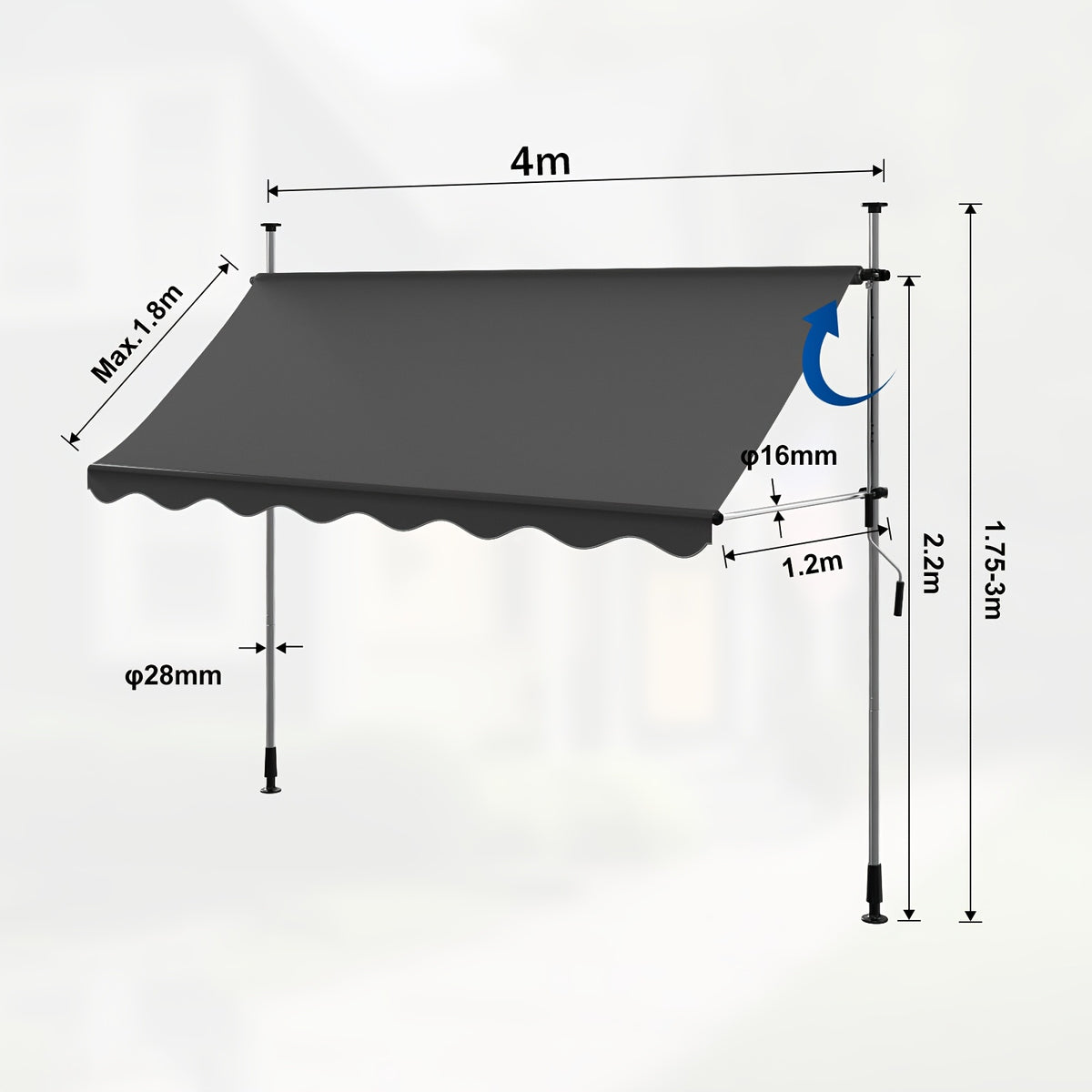 Tenda da sole, regolabile per giardino e balcone – vista dettagliata 7