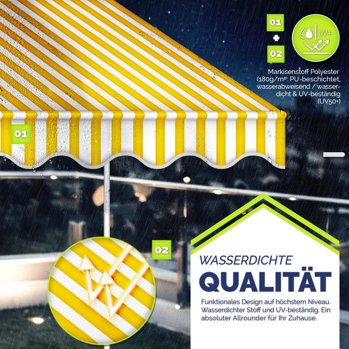 Tendalino retrattile, Giallo / Bianco per giardino – vista dettagliata 14
