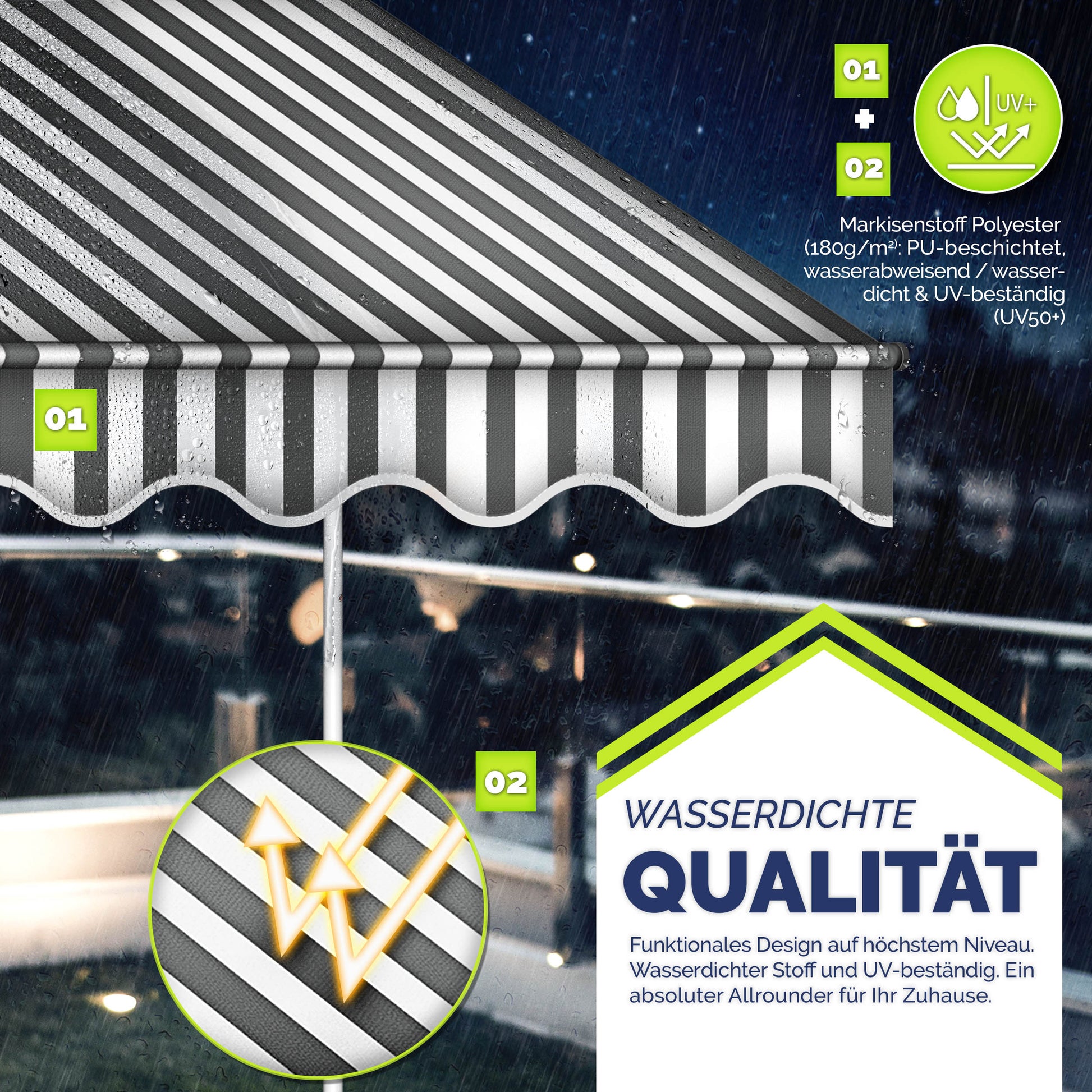 Tendalino retrattile, Giallo / Bianco per giardino – vista dettagliata 20