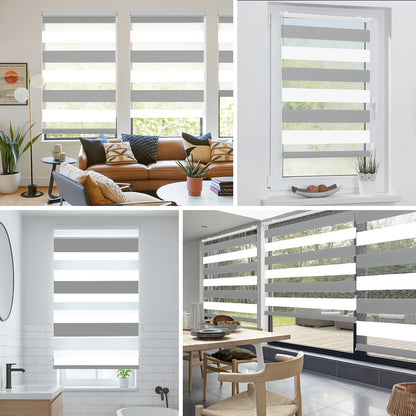 Tende a rullo doppie Sekey, Bianco + Grigio Chiaro per finestre e uso quotidiano – vista dettagliata 10