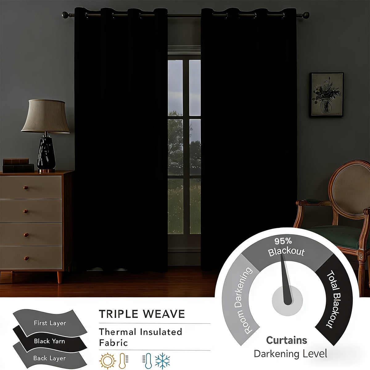 Tende Oscuranti Effetto Blackout, Grigio Scuro per camera da letto e letto – vista dettagliata 14