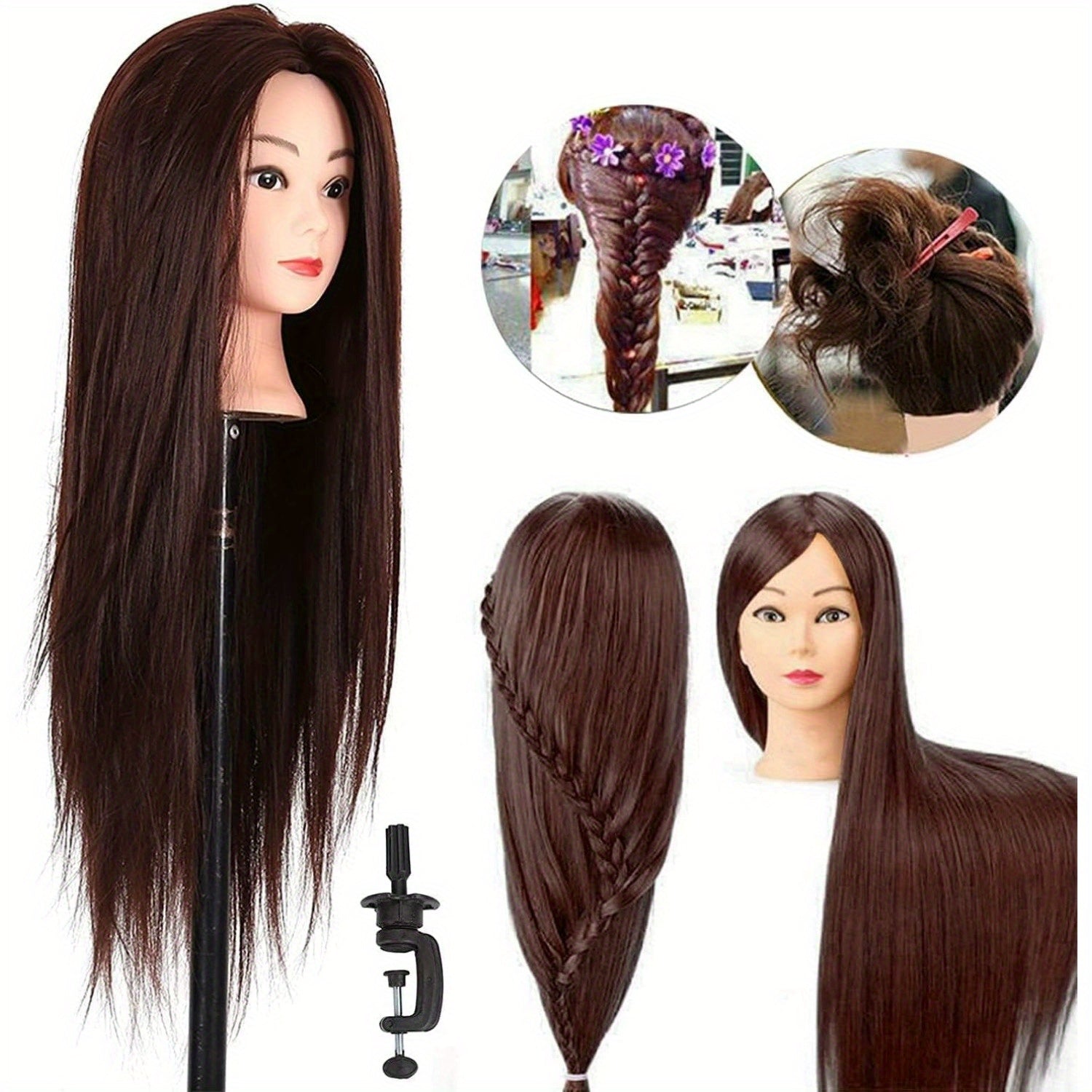 Testa per allenamento parrucchiere, testa da pratica 24" capelli sintetici per officina e fai da te – vista dettagliata 4