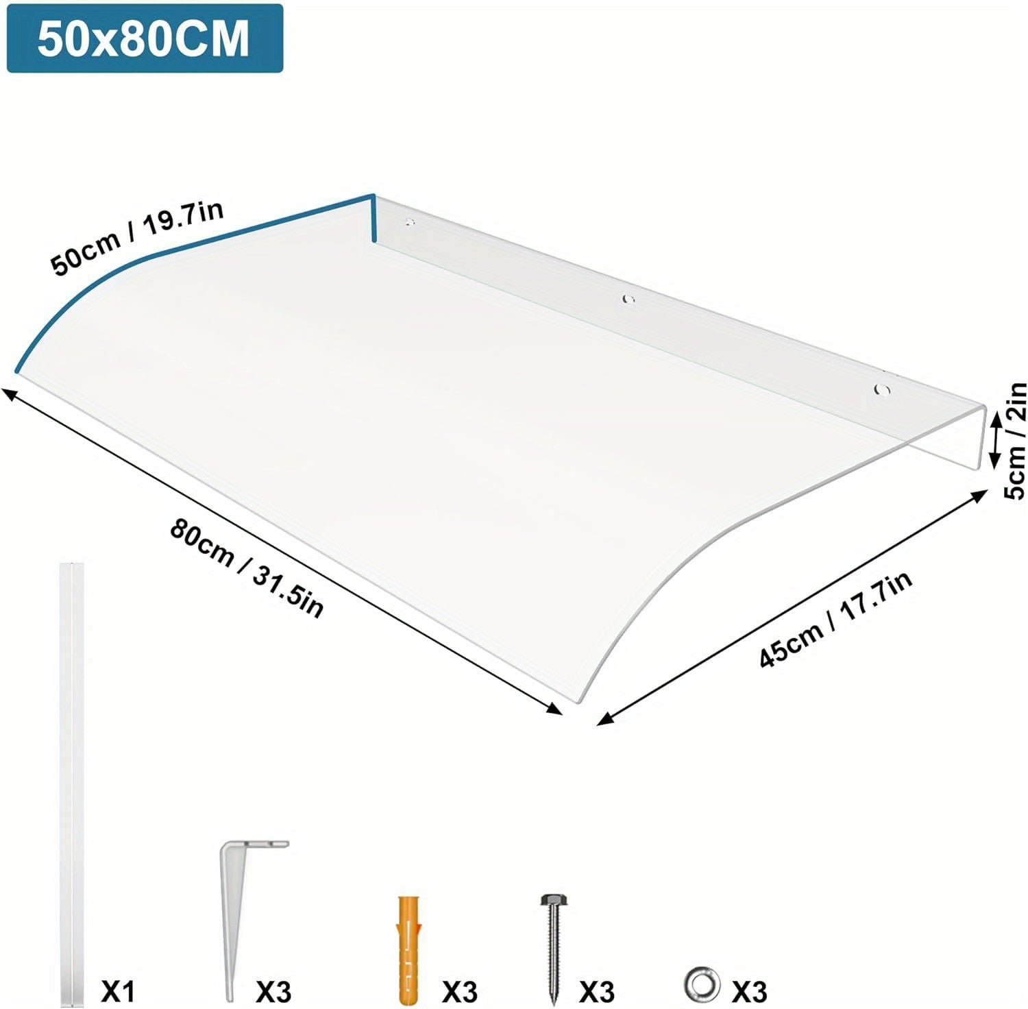 Tettoia moderna trasparente, 50×200 Cm per terrazza e giardino – vista dettagliata 14